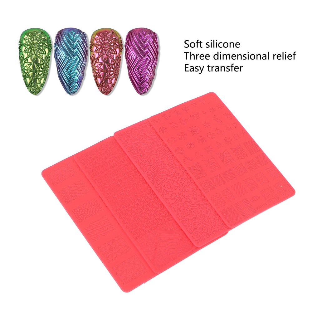 4pcs 3D Relief Nail Printing Template Salon DIY Soft Silicone Nail Carving