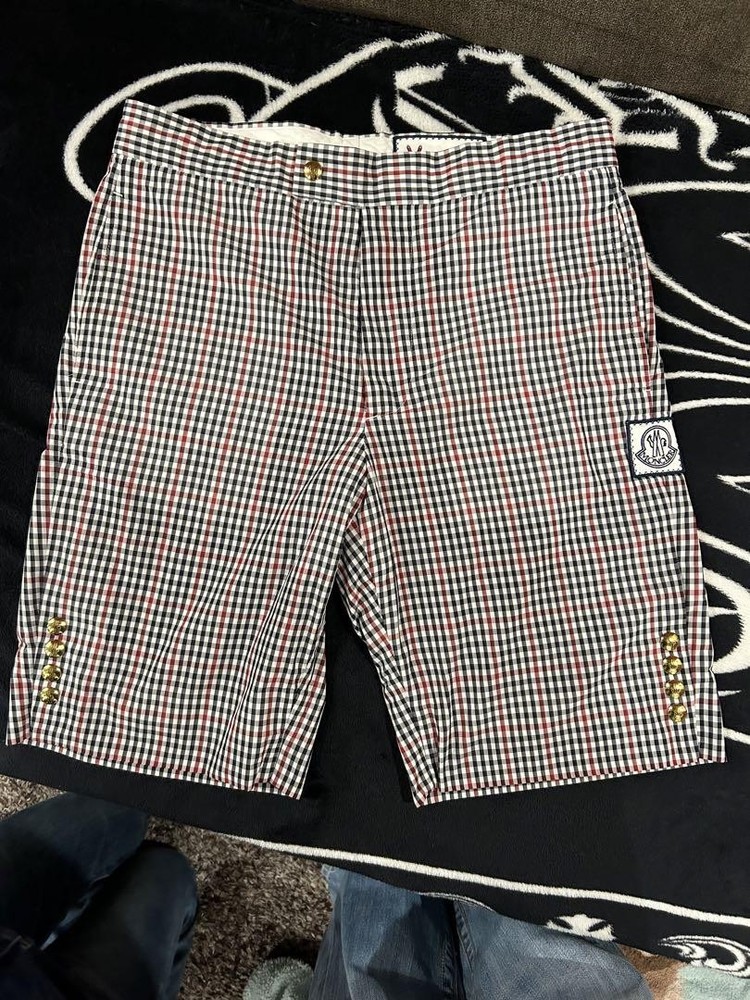 Moncler Black and White Checkered Shorts for Men