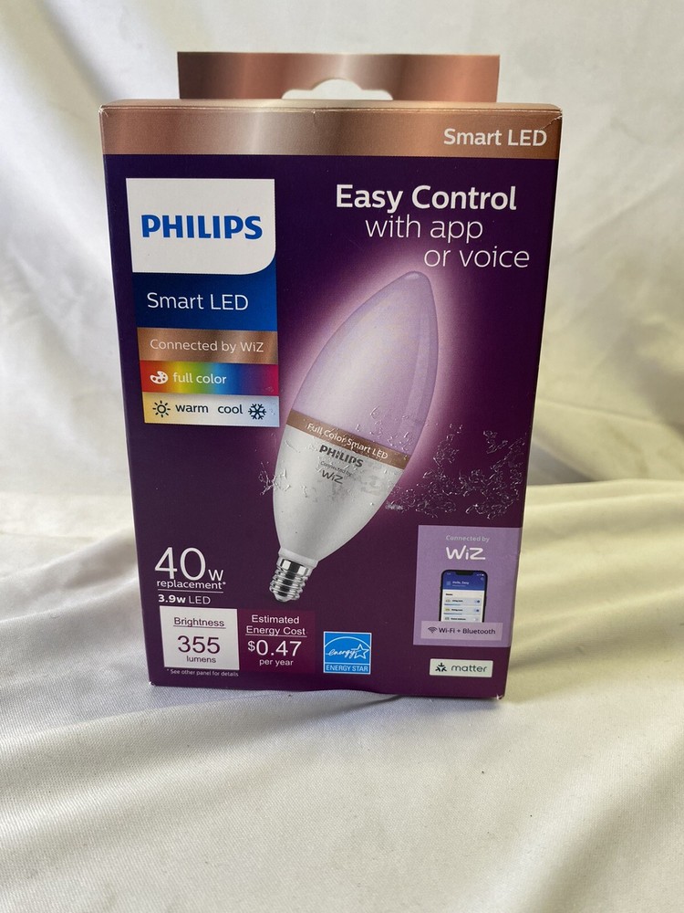 Philips Smart Wi-Fi LED 40-Watt B12 Candle Light Bulb, Frosted Dimmable Color