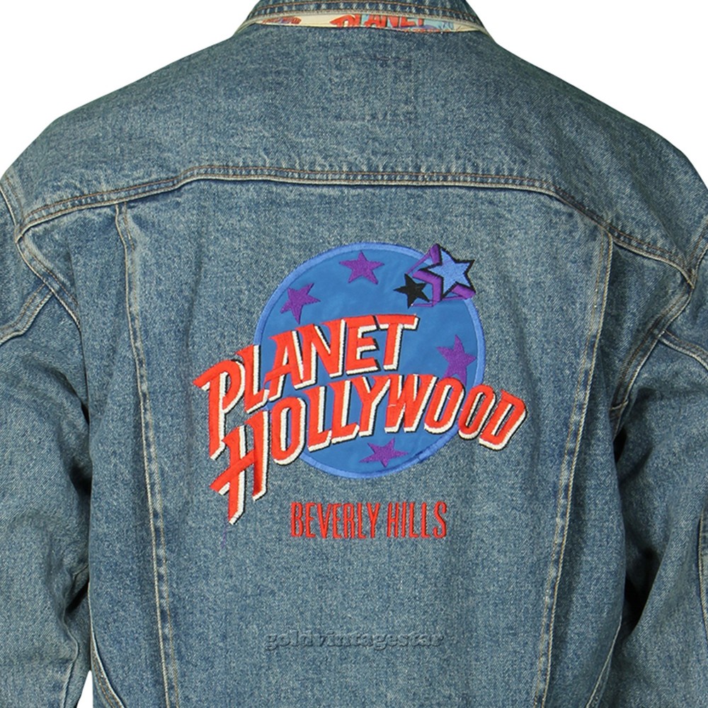 90s Vintage Planet Hollywood Embroidered Beverly Hills Trucker Denim Jean Jacket