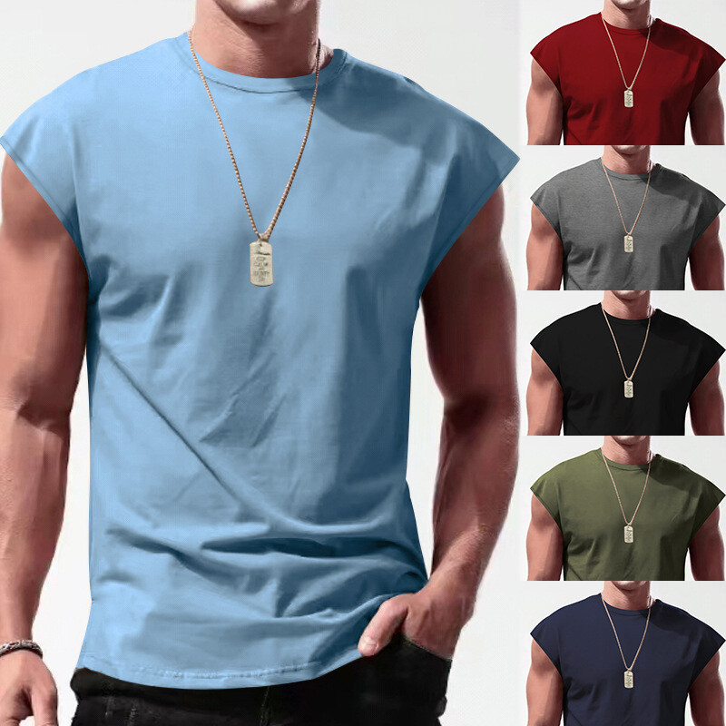 Men's Sleeveless T-Shirt Solid Color Vest Bodybuilding Muscle Tank Gym Tops