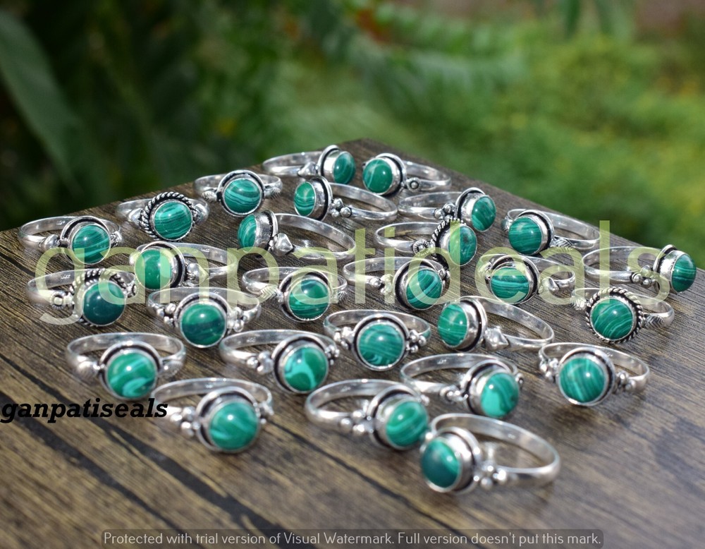 Christmas Sale ! Malachite Gemstone Ring 5pcs Wholesale Lot 925 Silver Plated