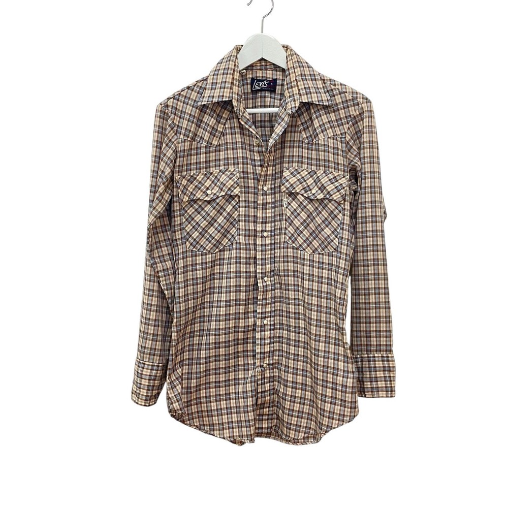 Vintage Levi's Men's 70s 80s Western Cowboy Plaid Yoke Pearl Snap Shirt Size S