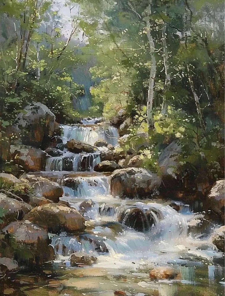 Valley Stream Cliffs Waterfall Paint Unframed Canvas Print Australian Wall Art