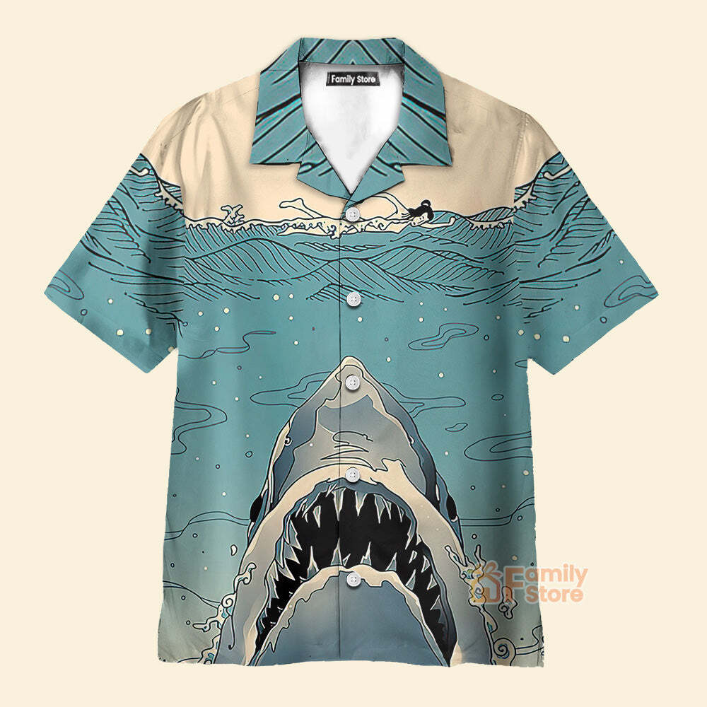 Japanese Ukiyo e Shark Chest Pocket Short Sleeve Hawaiian Shirt