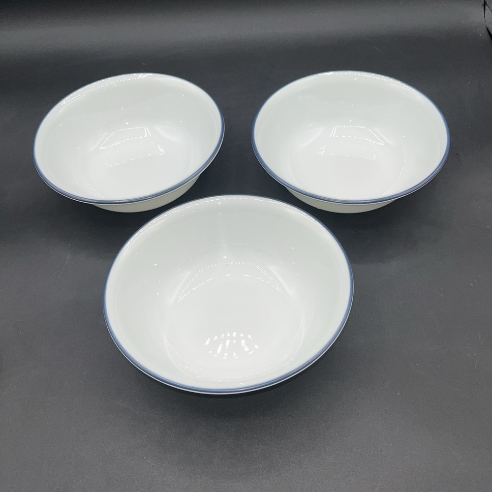 Corelle 3-Piece White with Blue Trim Rolled Edge Cereal Soup Bowls 6.25 Inch Set