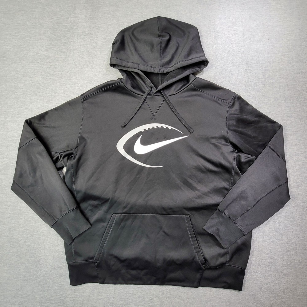 Nike Hoodie Mens 2XL Black Dri Fit Drawstring Sweatshirt Football Swoosh Logo