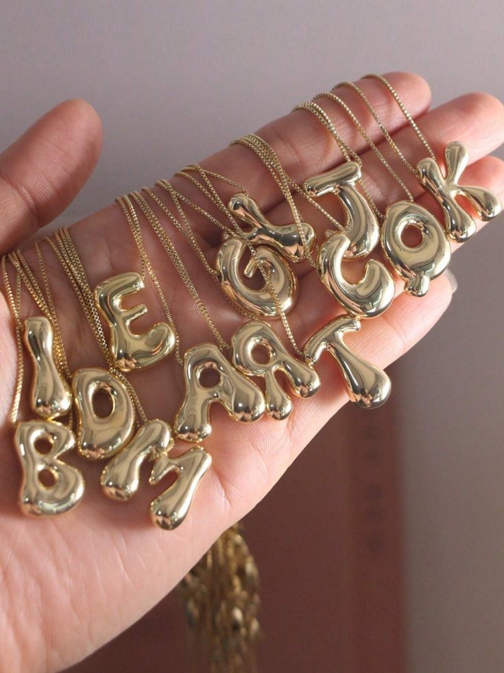 Stainless Steel Letter Necklace Balloon Pendant Women Alphabet Jewelry Valentine