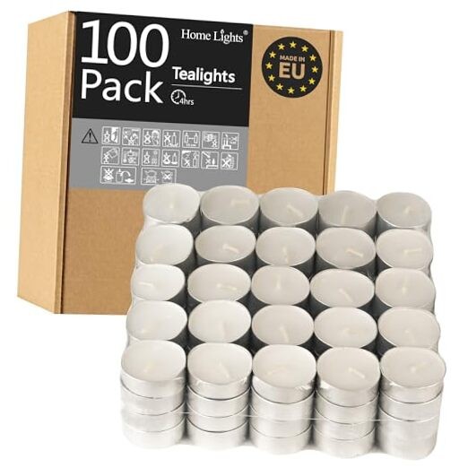 Long-Burning 4-Hour Tealight Candles in Bulk - White 100 Pack