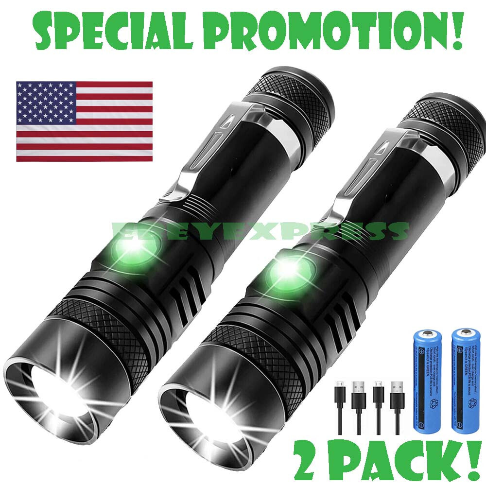 Super Bright LED Tactical Flashlight Zoomable Rechargeable