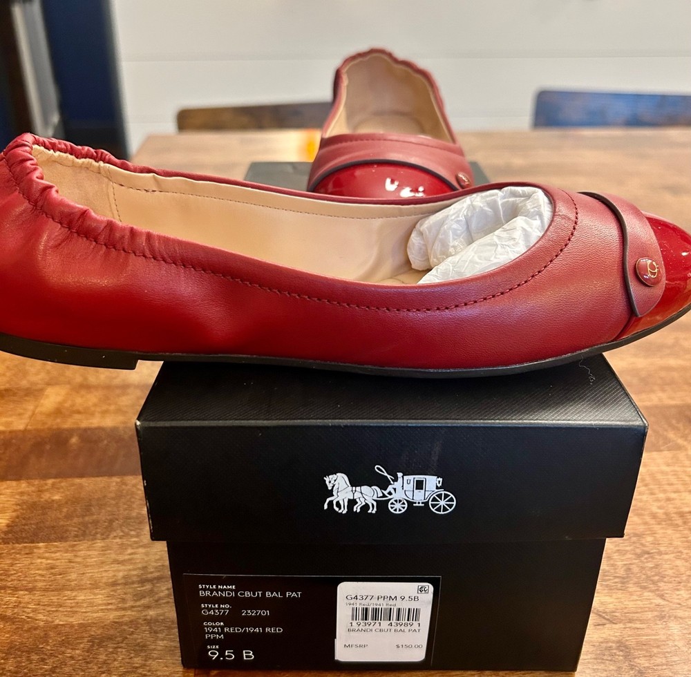 COACH Womens Brandi Ballet Flats Shoes US 9.5 RED Patten Leather  with Box NEW