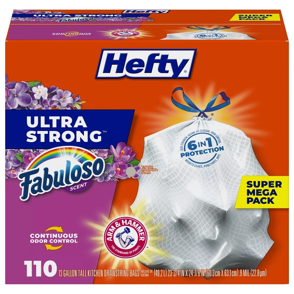 Hefty Ultra Strong 13 Gallon Trash Bags with Fabuloso Scent 110 Count Pack