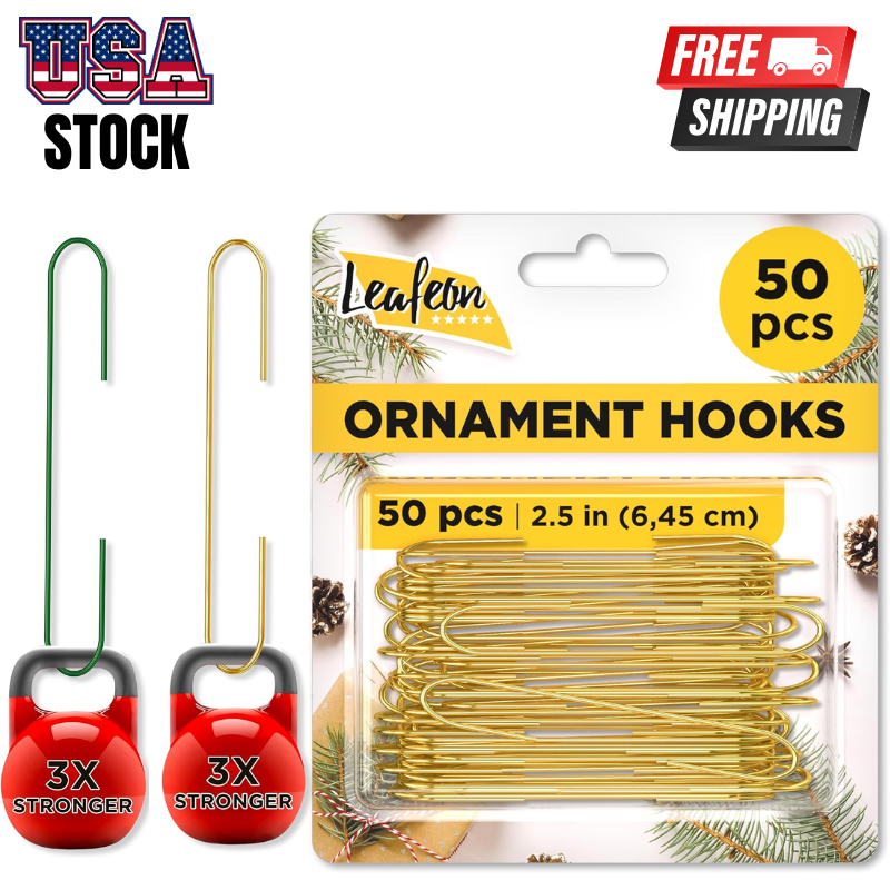 50 Pack Christmas Ornament Hooks Essential Hangers for Tree Decorations Gold Gre