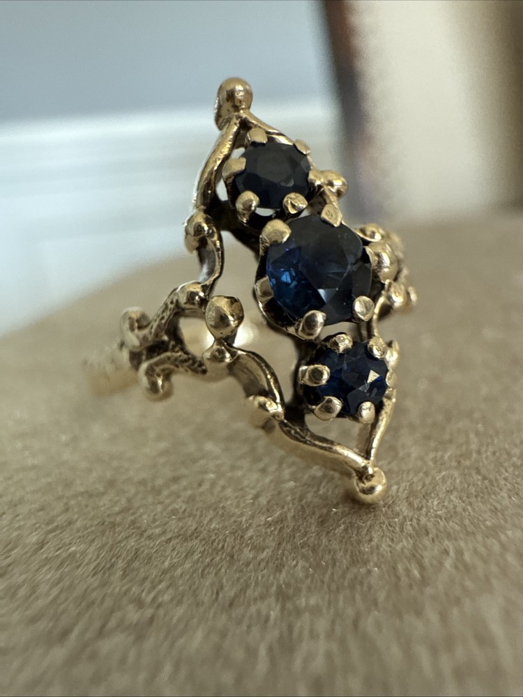 Antique North to South 14k Gold Sapphire Ring