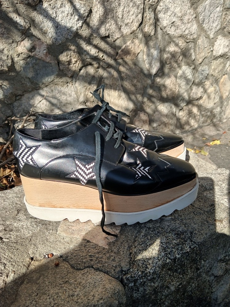 Stella McCartney Elyse Platform Oxfords Black Star Lace Up Shoes Womens