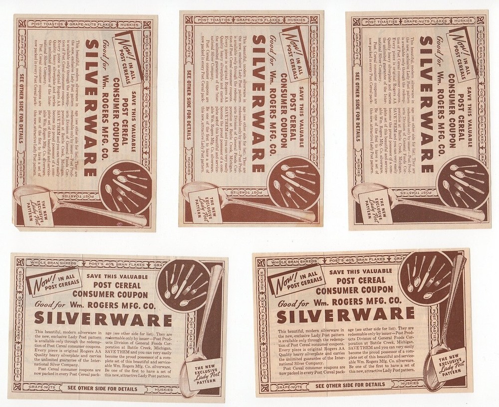 1940 Post Cereal Vintage Silverware Ad Coupon with Lady Post-image