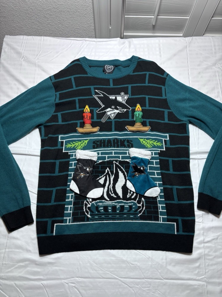 San Jose Sharks Promo Jersey 3D Blue Size Mens XL Ugly Christmas Sweater Version