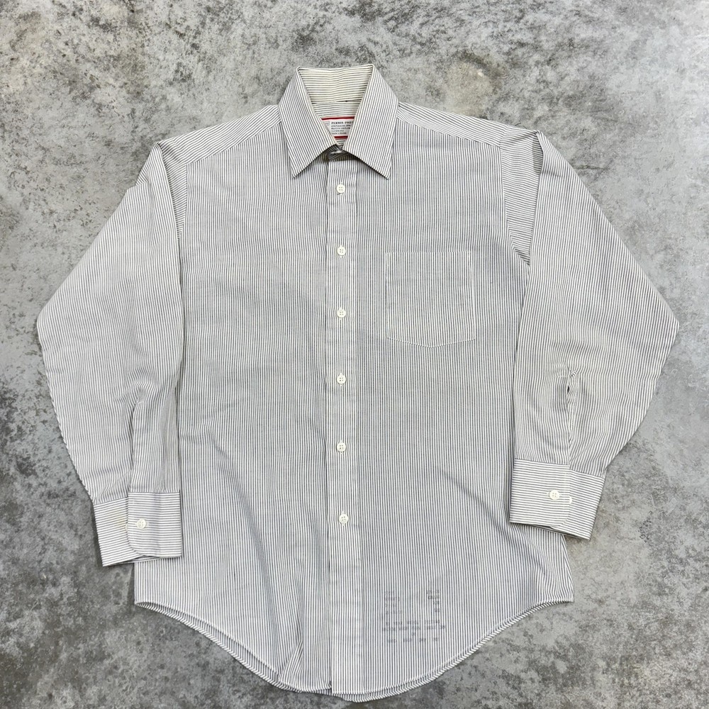 Vintage Sears Perma Prest Shirt Mens 15.5 34/35 White Stripe Dress 70s Korea