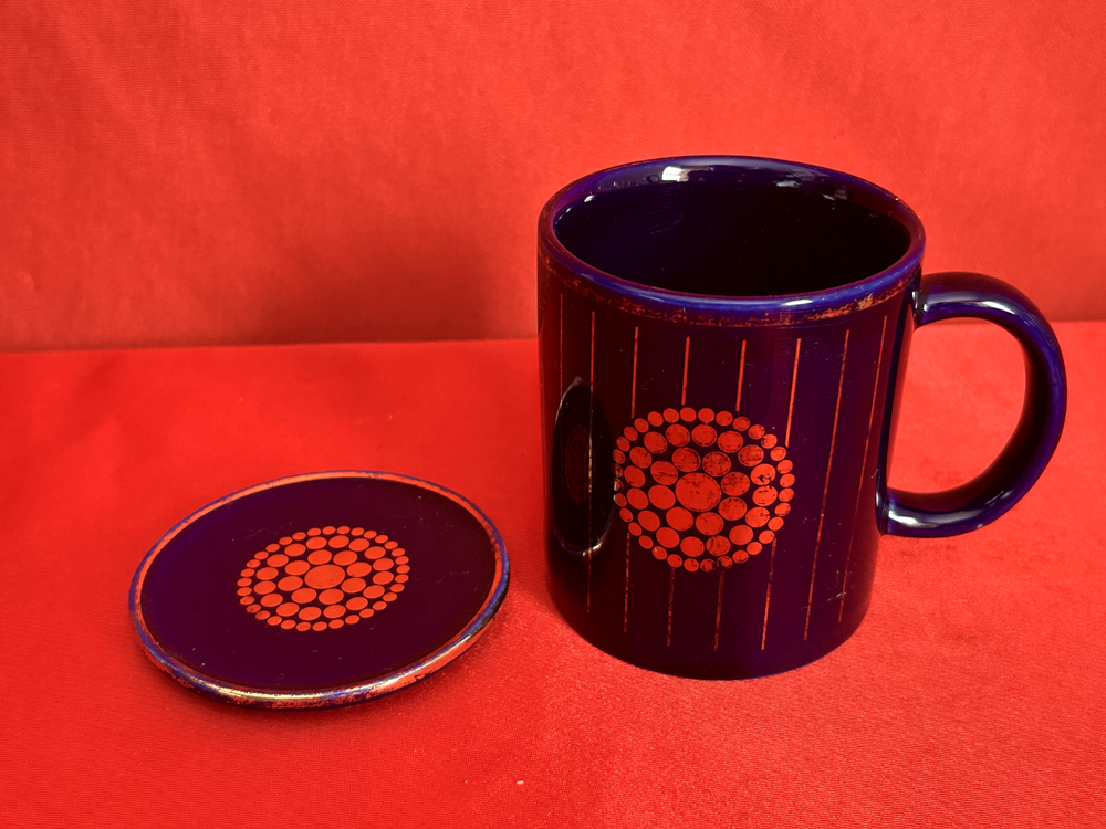 Vintage Cobalt Blue w/ Gold Design Coffee Mug and Coaster MCM