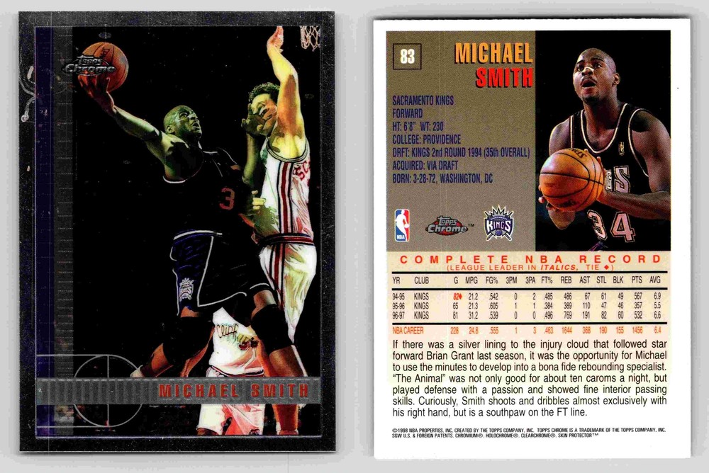 Michael Smith Forward Sacramento Kings Topps Chrome 1998 Card 83 Collectible