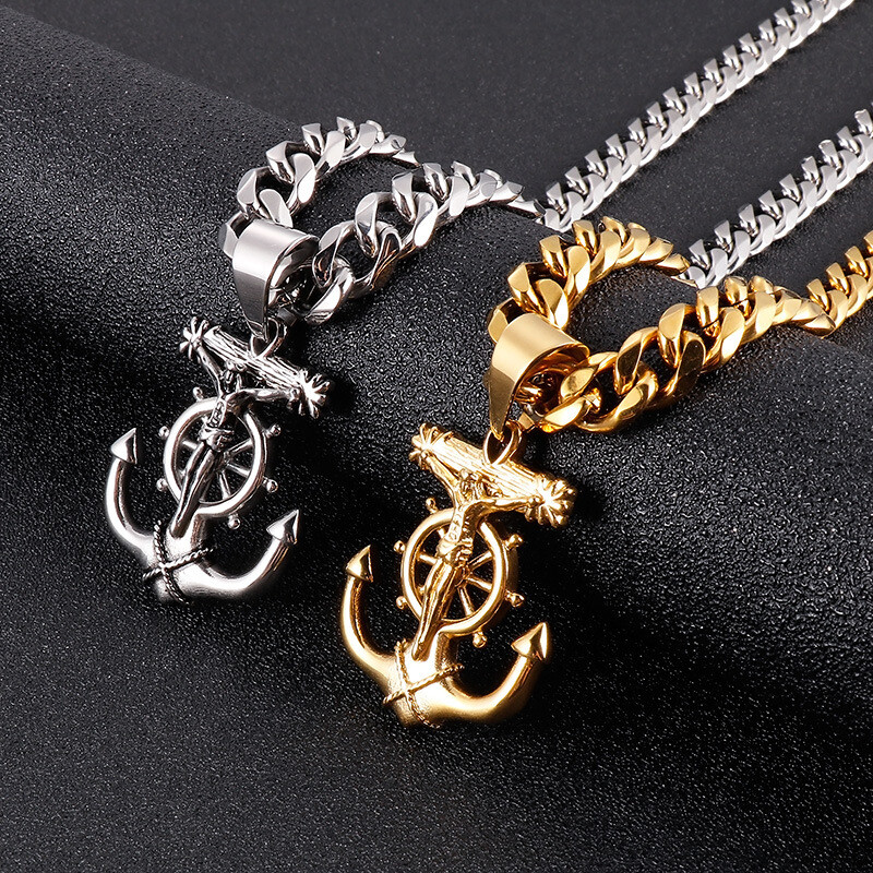 New titanium steel necklace cross anchor pendant stainless steel men's pendant