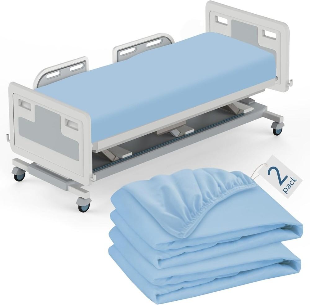 Soft Blue Fitted Hospital Bed Sheets 36x84/36x80 for Home, Care, and Medical Use