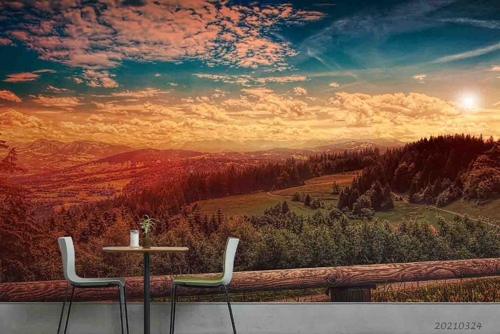 3D Sky Forest Sunset Landscape Wall Murals Wallpaper Murals Wall Sticker