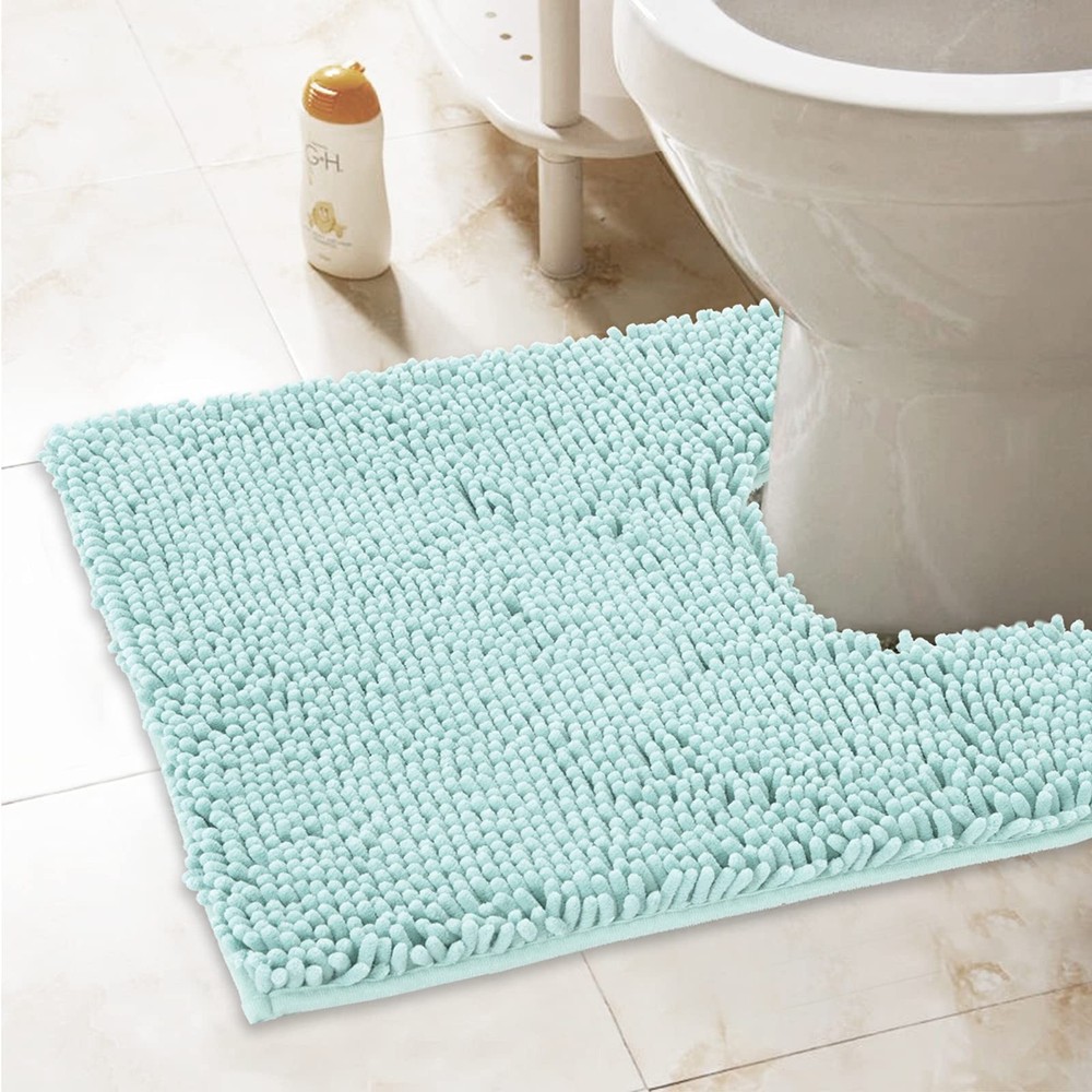 Non-Slip Shaggy Chenille Toilet Contour Bathroom Rug with Water Absorbent, 24...