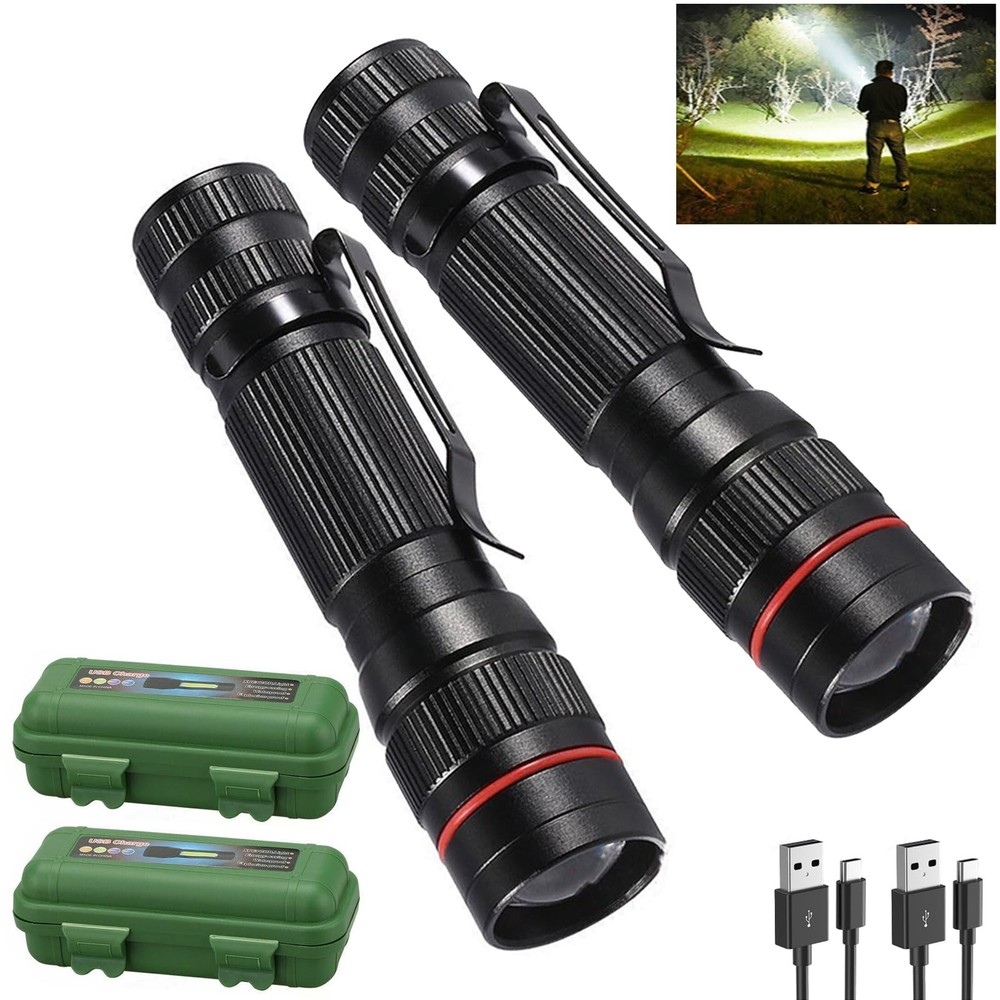 2-Pack Rechargeable High-Lumen LED Tactical Flashlight Super Bright