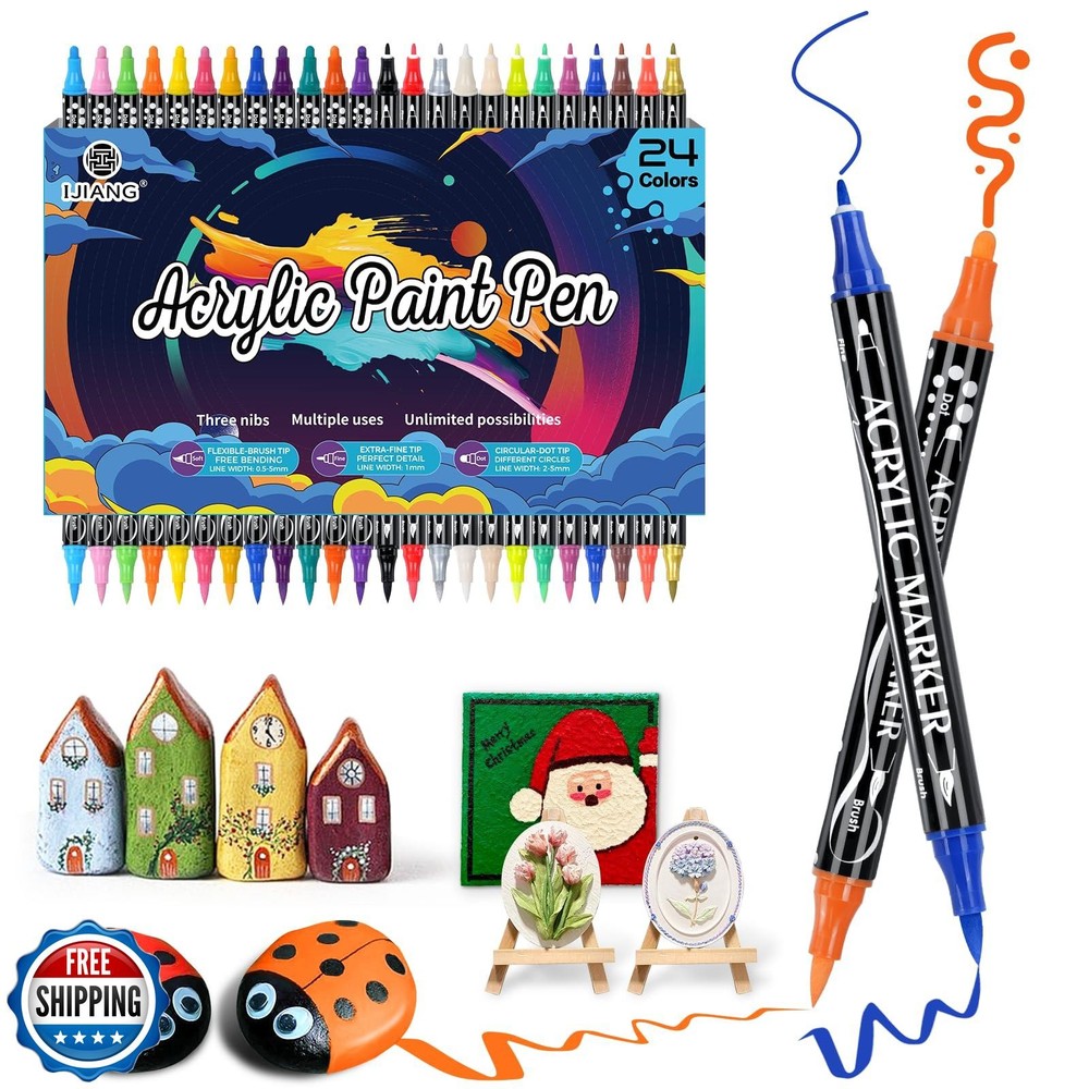 24 Dual-Tip Acrylic Paint Markers - Permanent 24-Color Set