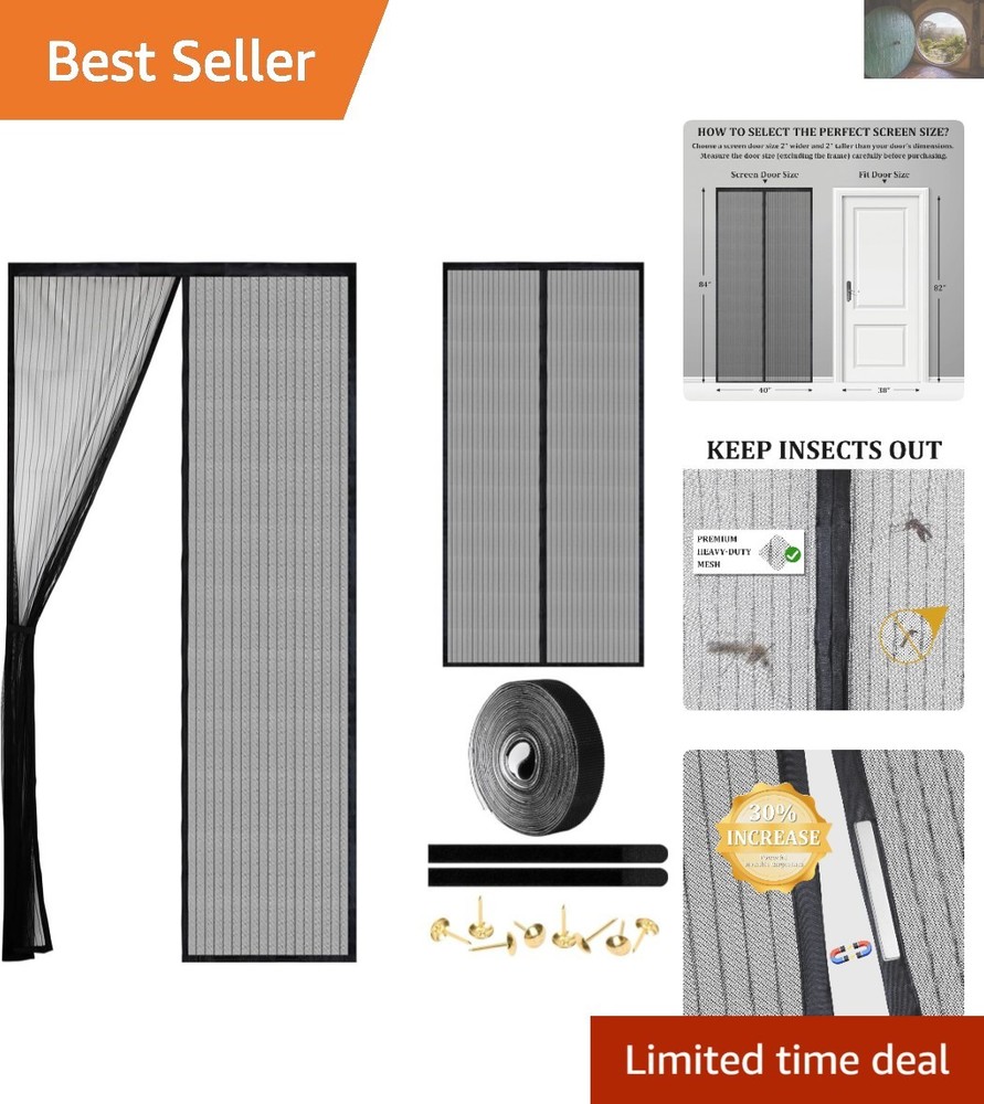 38-Inch Wide Heavy Duty Magnetic Screen Door Hands-Free Bug Proof Black