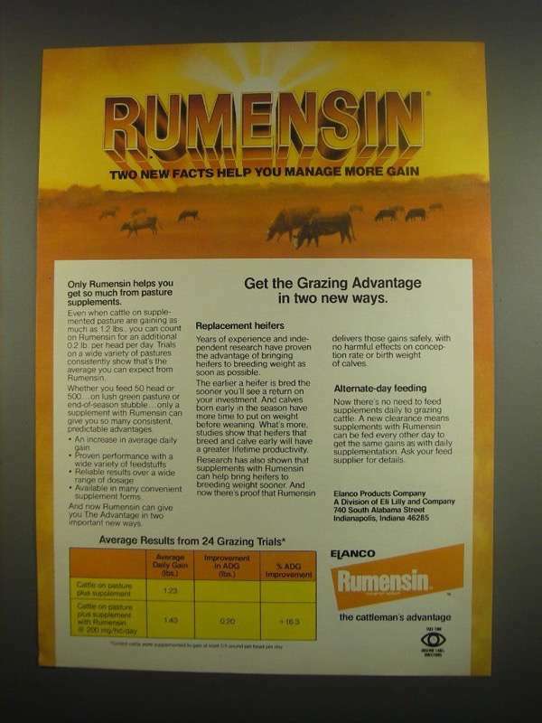 1984 Elanco Rumensin Ad - Two New Facts