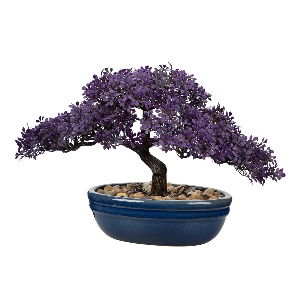 Artificial Juniper Bonsai Tree Faux Indoor Plant Decor Blue Pot