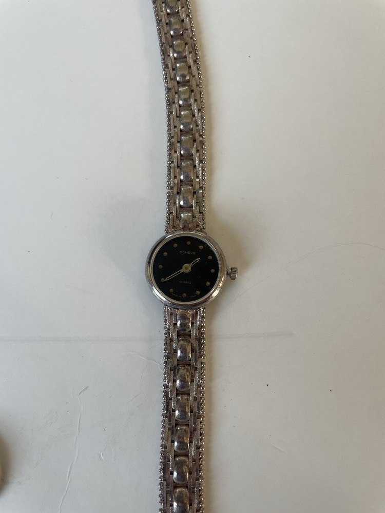 Vintage Geneve Milor 925 Sterling Silver Pave Pattern Chain Bracelet Watch