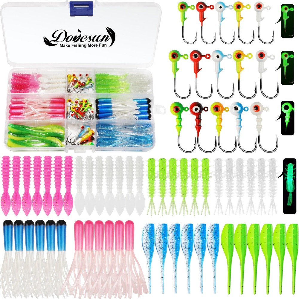 110pcs Crappie Lures with Jig Heads Hooks Kit- Soft Plastic Grubs-Tubes 80Pcs...