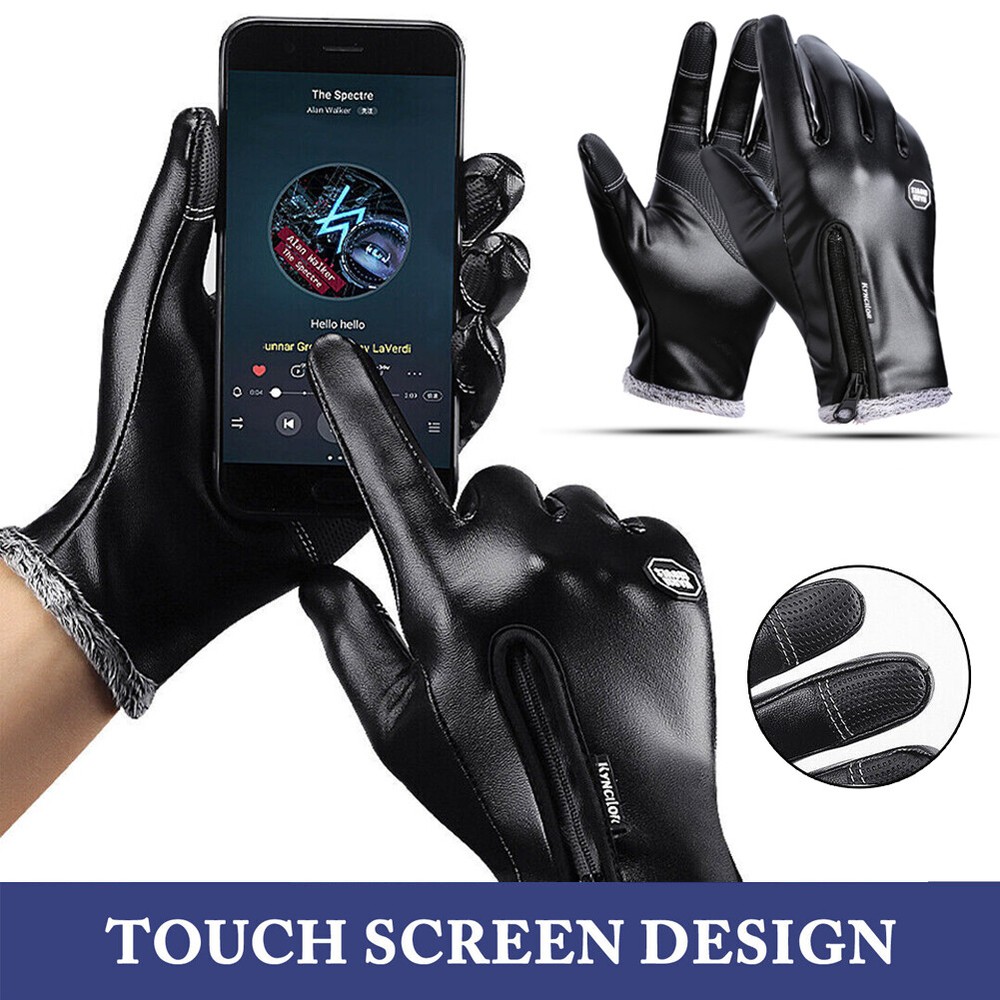 Mens Winter Warm Leather Gloves Windproof Waterproof Driving Touch Screen Gloves