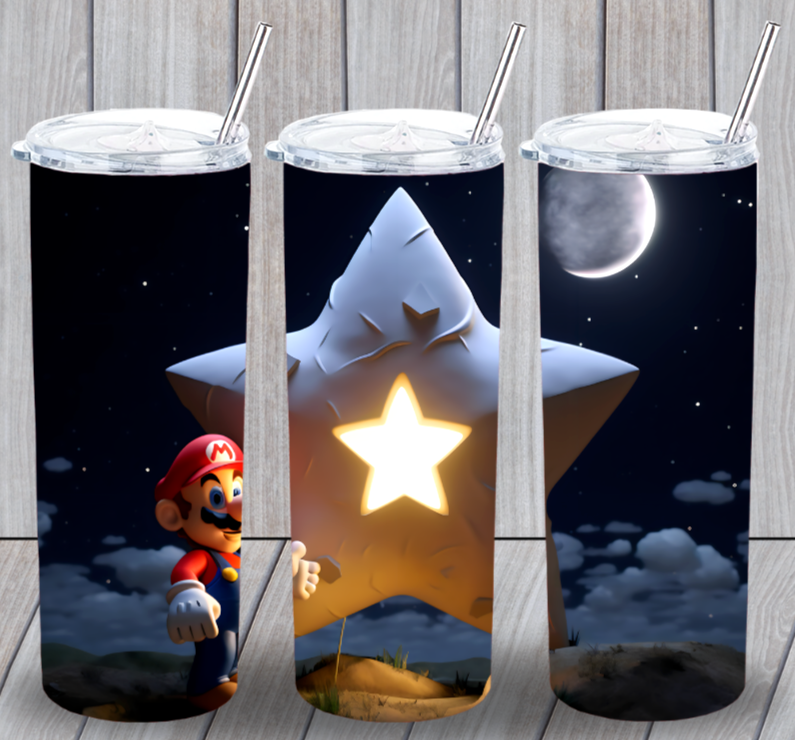 Mario #7 Multicolor 20oz Insulated Tumbler With Lid Clear Straw New