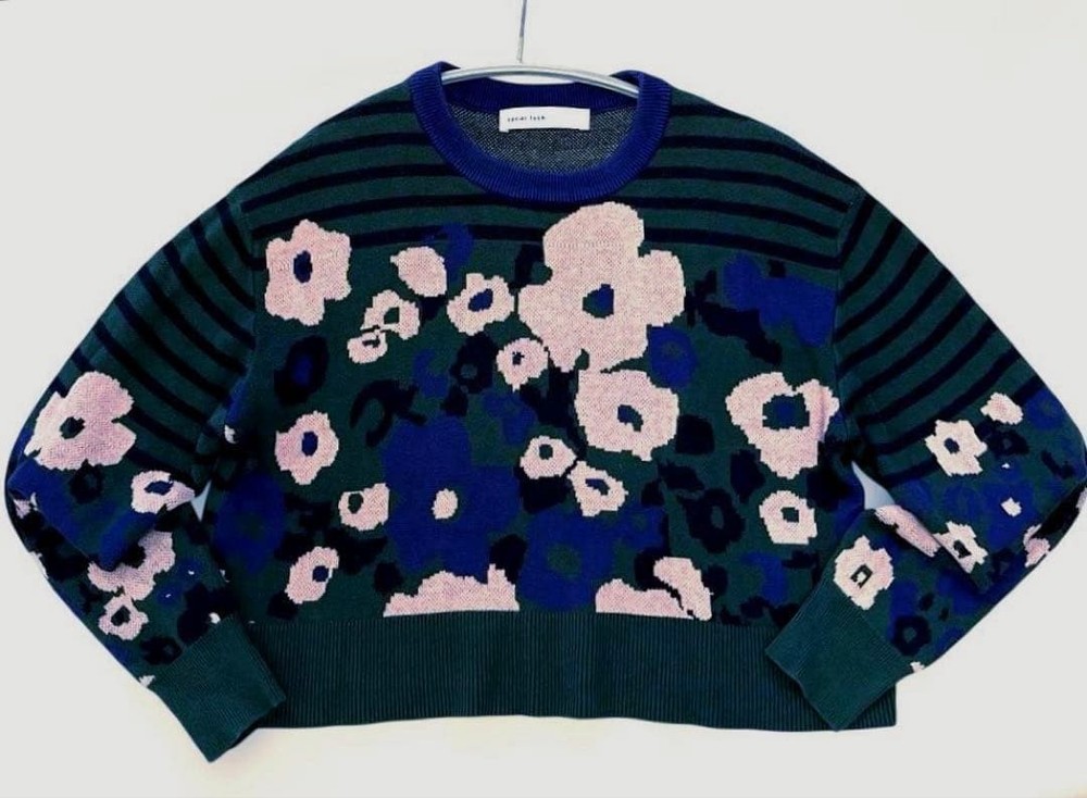 Sacai Luck Cotton Knit Top M Border Floral Pattern Excellent Condition