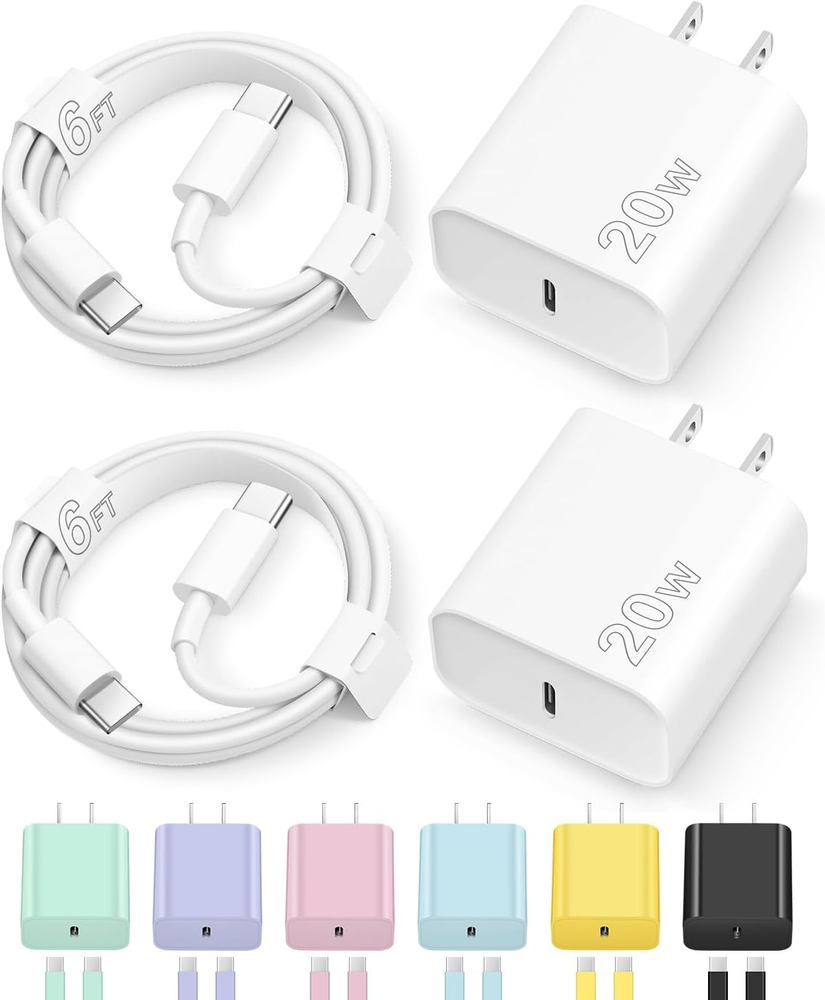 iPhone 15 Fast Charger Type C Block with 2-Pack 6FT Cable