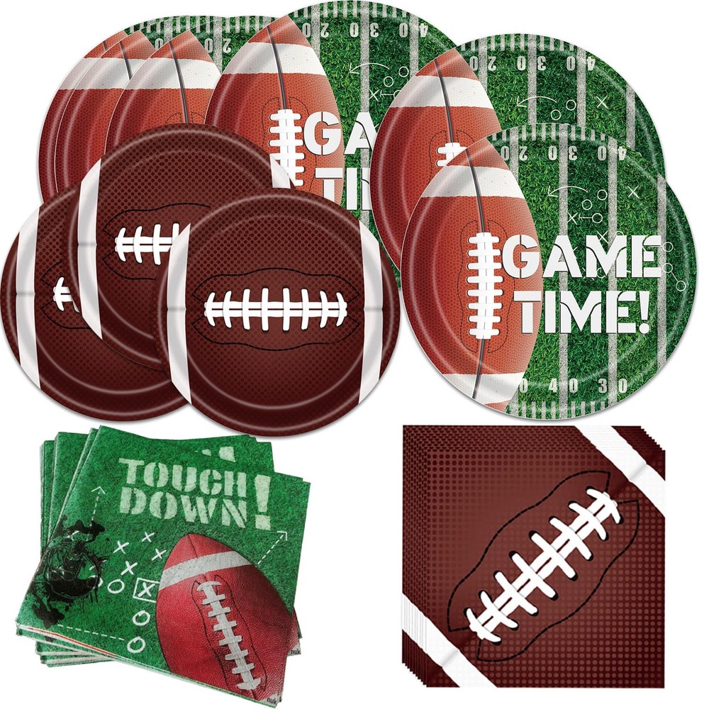Football Party Supplies Set for 50 Guests with Dinner and Dessert Plates