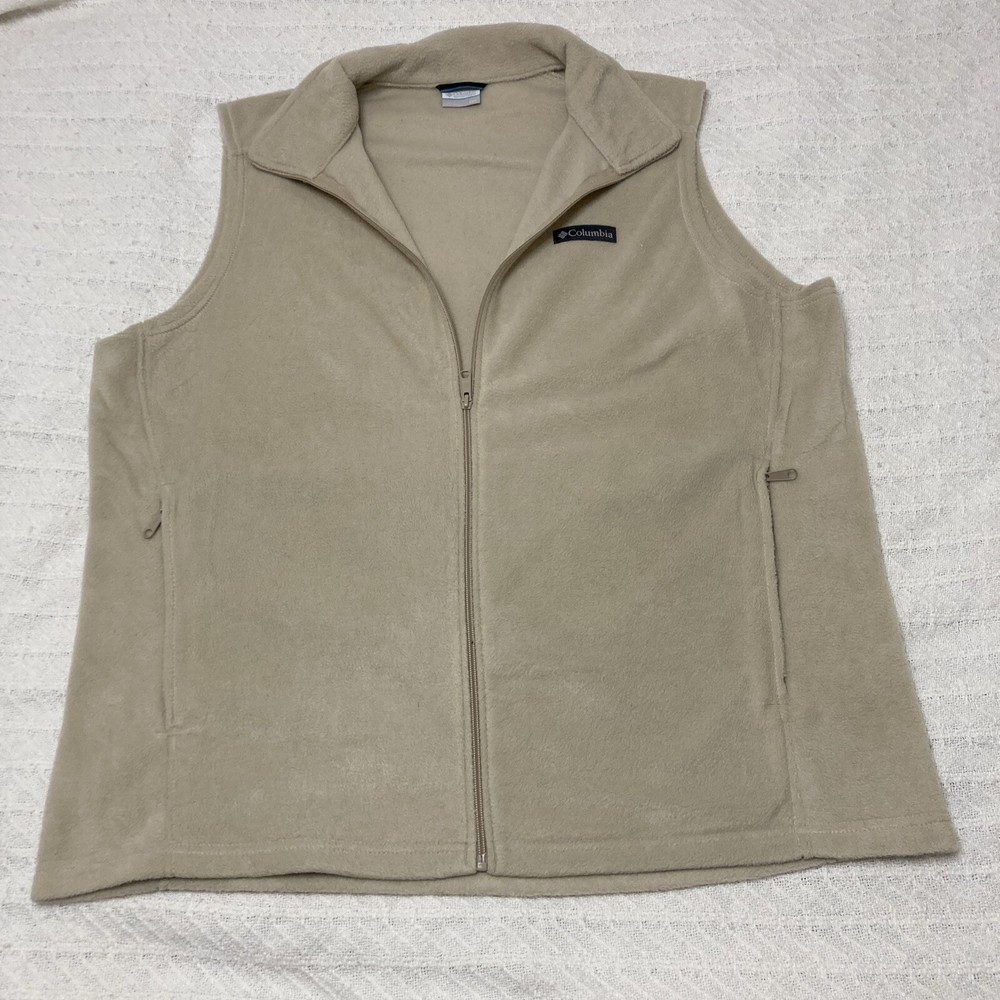 COLUMBIA Men's Beige Polyester Fleece Sleeveless Vest Full Zip Size 2XT