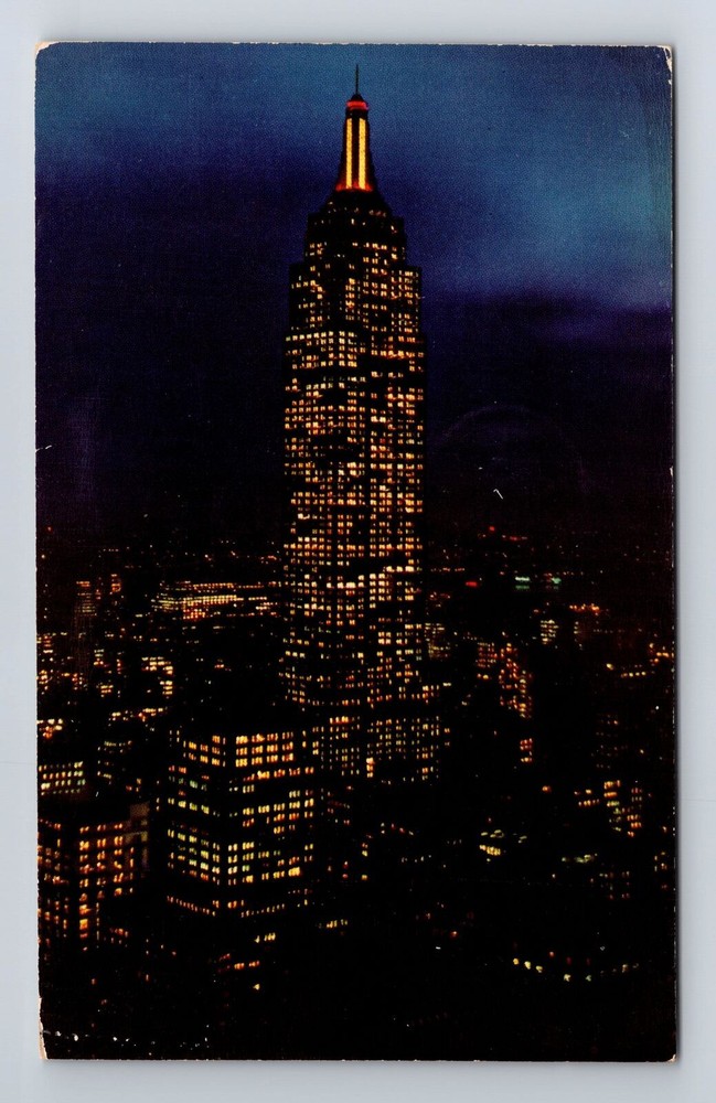 Vintage NYC Empire State Building Night View Souvenir Postcard