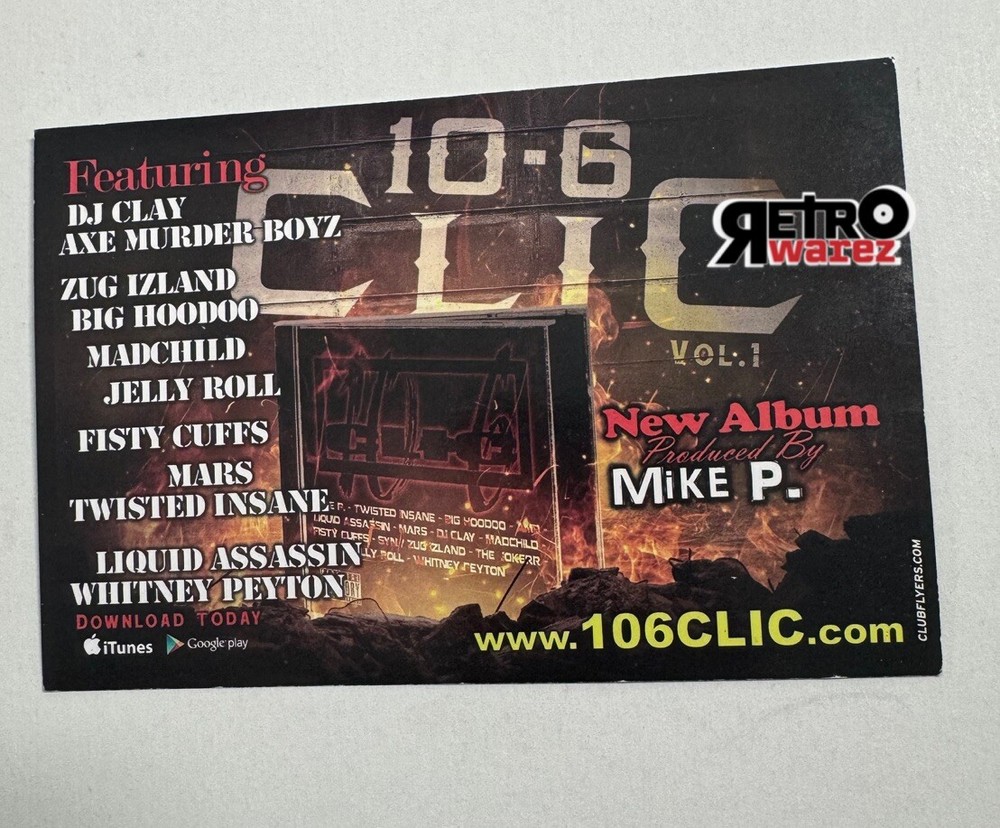 10-6 Click - Album Promo Flyer 3.75x5.75” Jelly Roll Madchild Zug Izland AMB