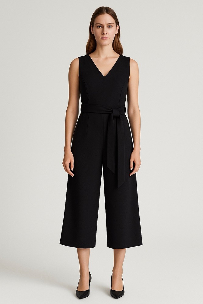 Calvin Klein Women’s Black Jumpsuit Size 8 Wide-Leg, Elegant Dressy One-Piece