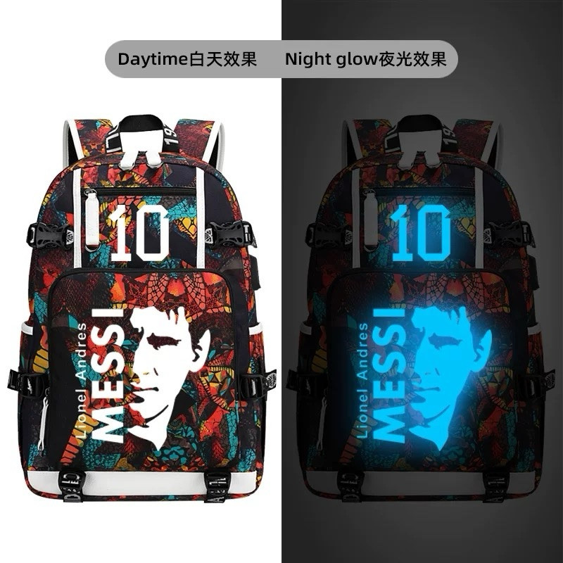 Messi Ronaldo Large Waterproof Backpack for Travel School Laptop Men