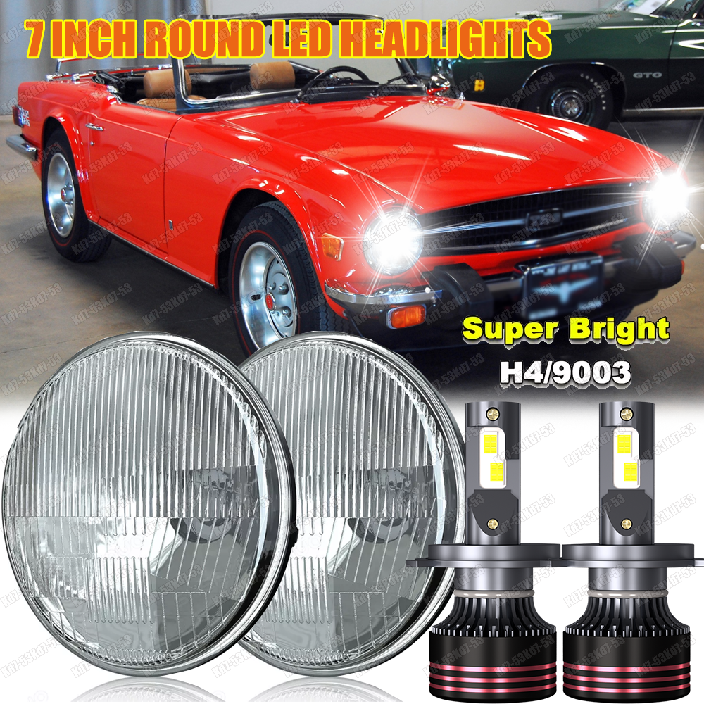 Pair For Triumph TR6 1969-1976 DOT 7 inch LED Headlight Hi/Lo Beam Sealed Lamp