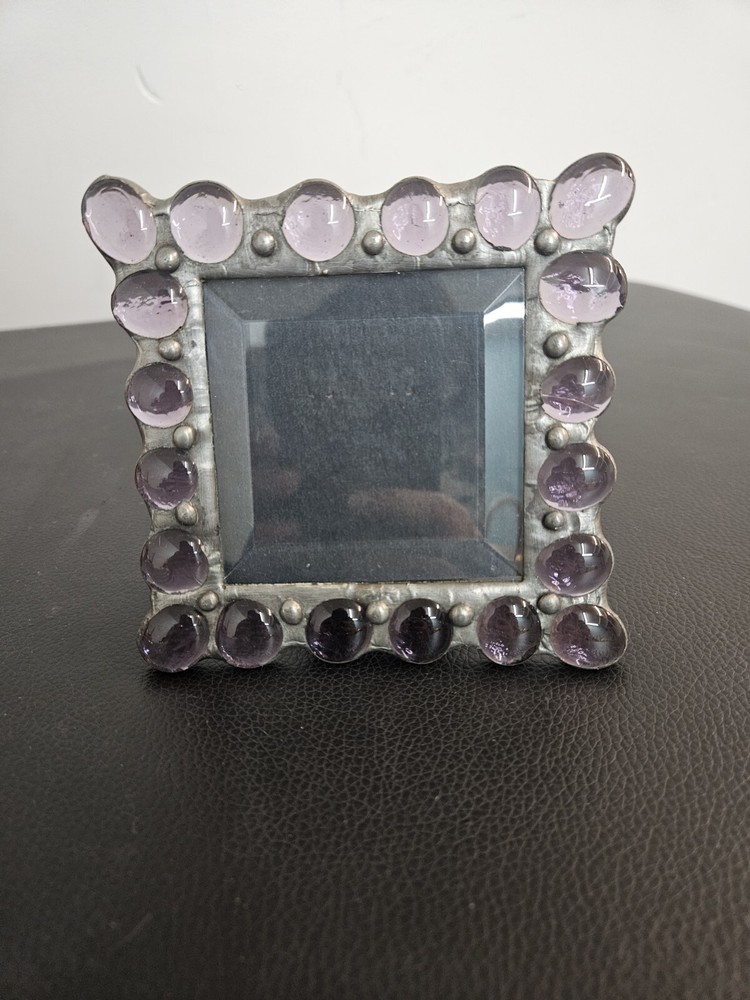 Hand Crafted Glass Picture Frame Vintage Fused Leaded Glass Purple 3x3