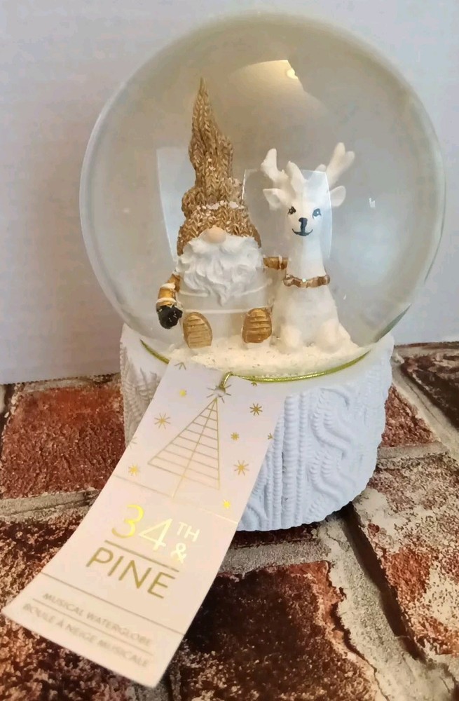 Musical Christmas Snow Globe Gnome Reindeer Holiday 34th & Pine