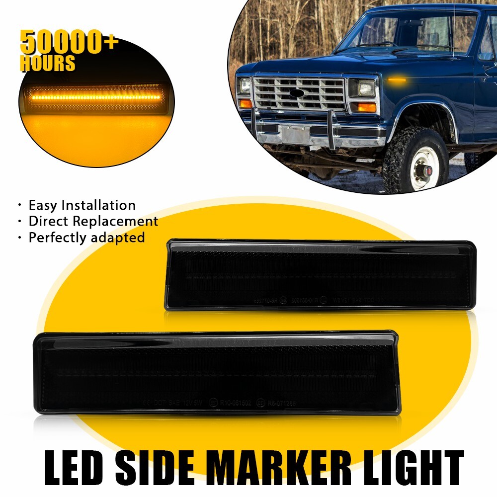 Smoke LED Bumper Side Marker Light For Ford 80-86 Bronco F-150 F-250 F-350 Truck
