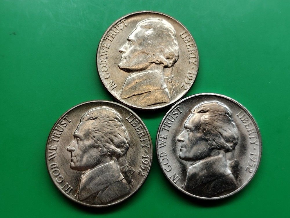 1952 PDS BU Jefferson Nickels. 3 Coin Per Order.